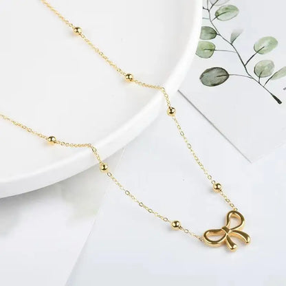 Stainless Steel Beads Bowknot Pendant Necklace