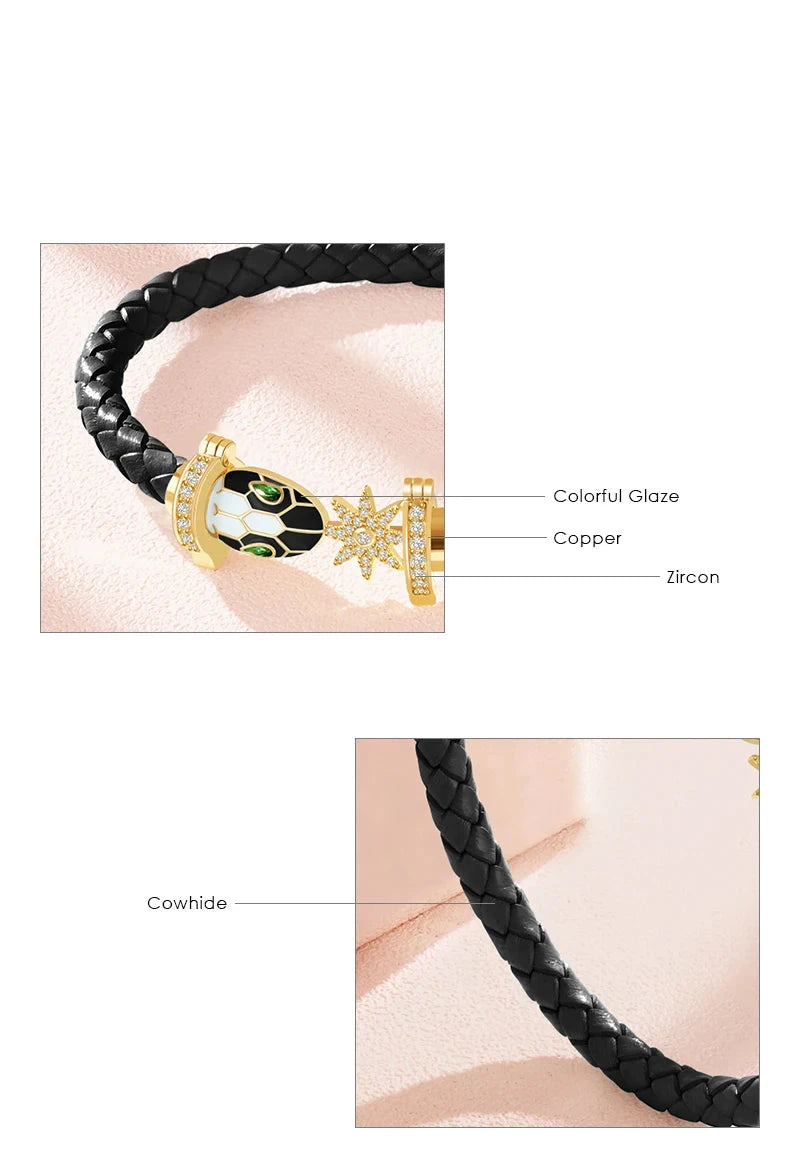 Leather Zircon Snake Head Bracelet (Multiple Color Options)