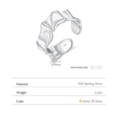 925 Sterling Silver Irregular Folds Ring