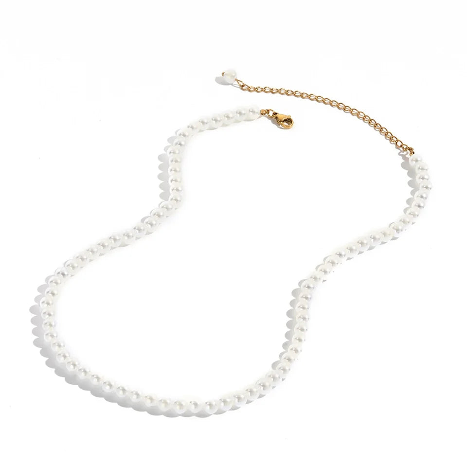 White Pearl Stainless Steel Necklaces 3-8mm