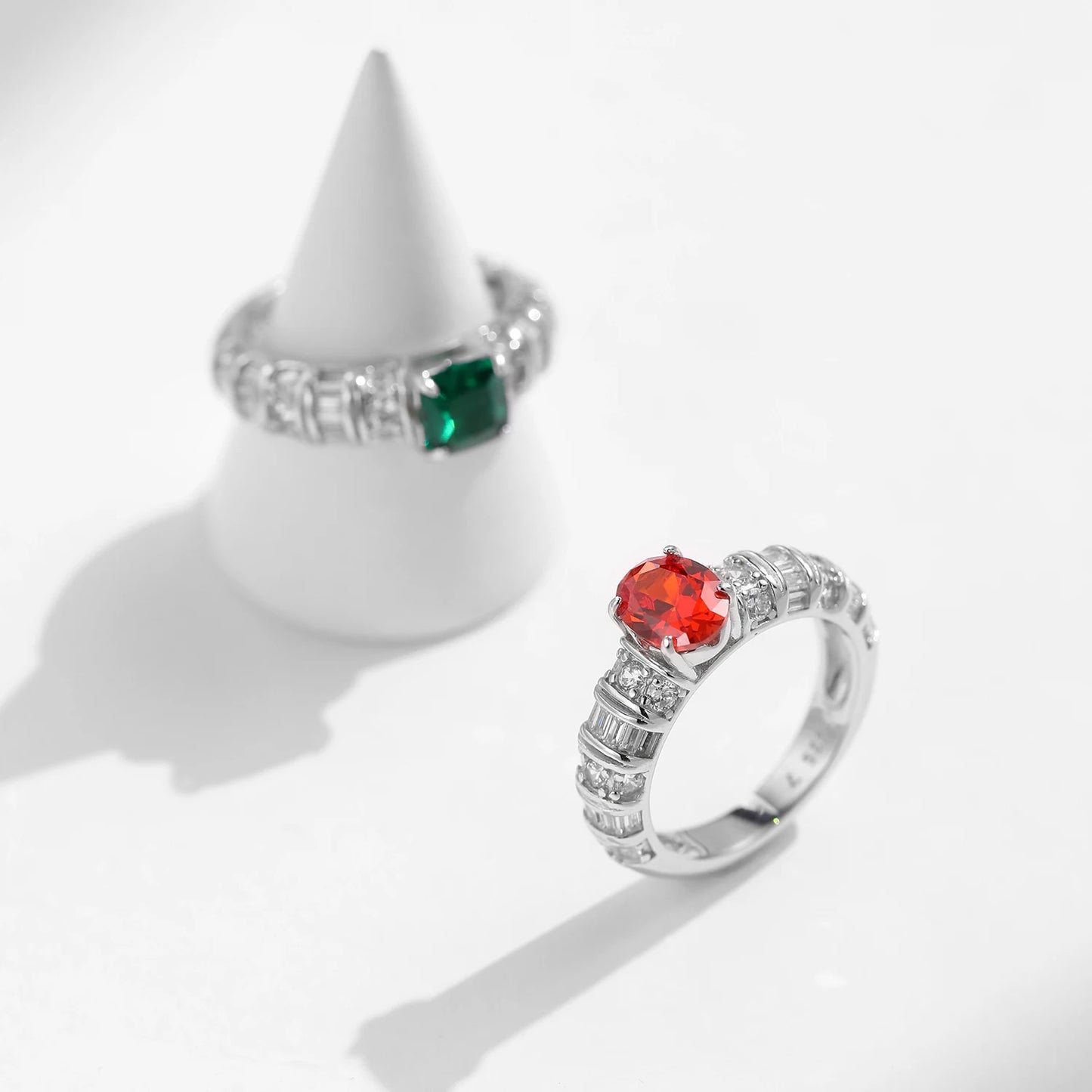 925 Sterling Silver Baguette Cut Zirconia Cocktail Ring