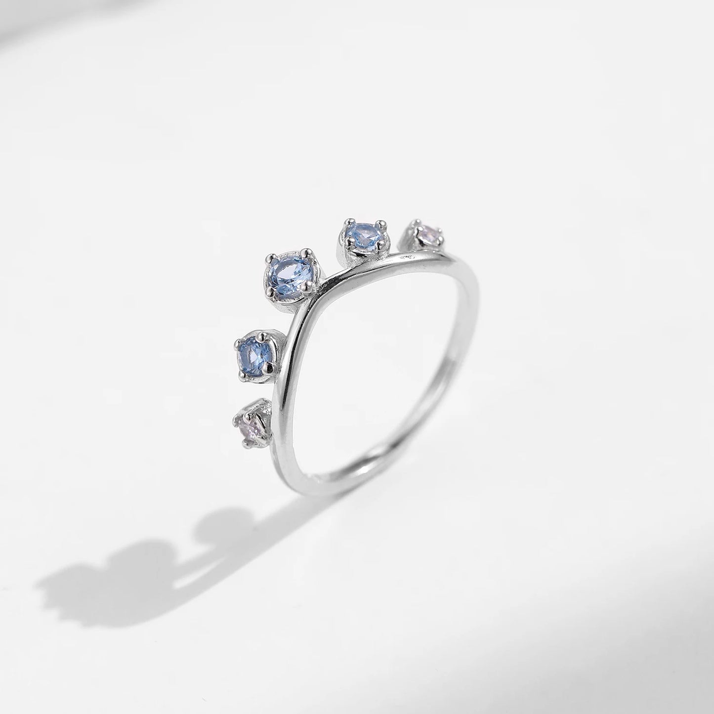 925 Sterling Silver Fresh Blue CZ Crown Ring