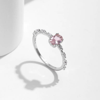 925 Sterling Silver Pink Oval CZ Ring