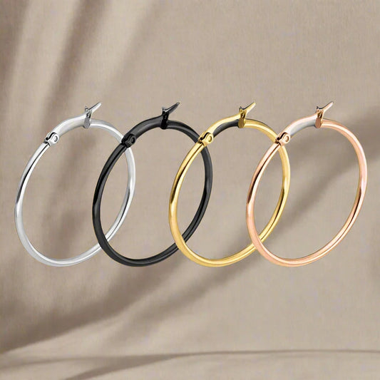 Stainless Steel Simple Classic Round Hoop Earrings