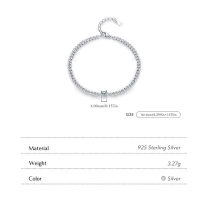 925 Sterling Silver Heart Clear CZ Chain Bracelet