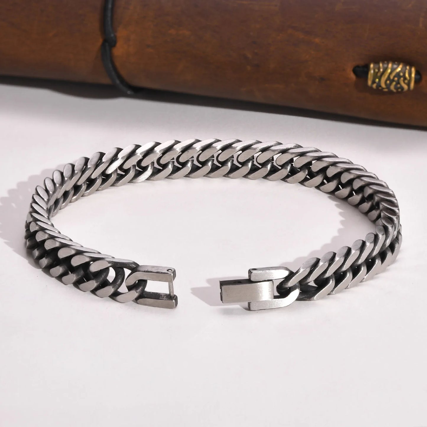 Vintage Grey Stainless Steel Cuban Chain Bracelets