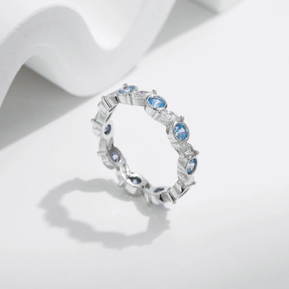 925 Sterling Silver Ocean Blue CZ Full Eternity Ring