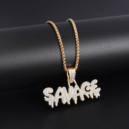 Hip Hop Iced Out Savage Pendant Necklace