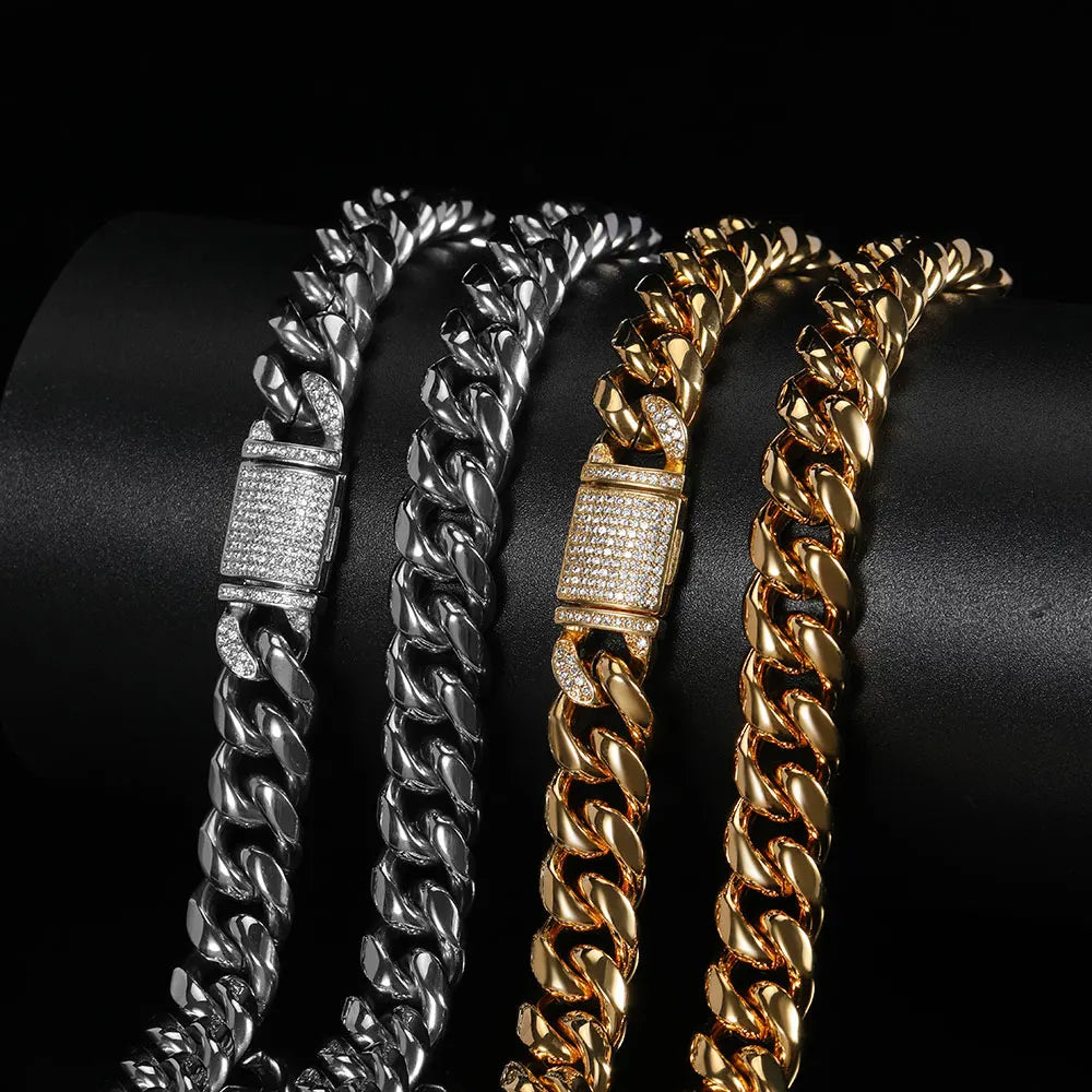 Gold Or Silver Stainless Steel, 12mm Cuban Link Chain or Bracelet