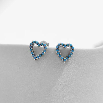 925 Sterling Silver Turquoise Hearts Stud Earrings