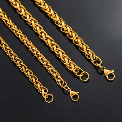 3-7mm Wheat Braided Gold Stainless Steel Chain