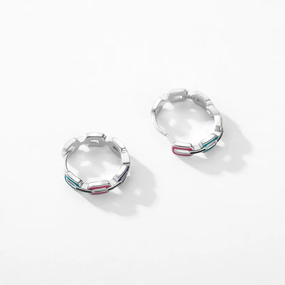 925 Sterling Silver Rainbow Color Enamel Hoop Earrings