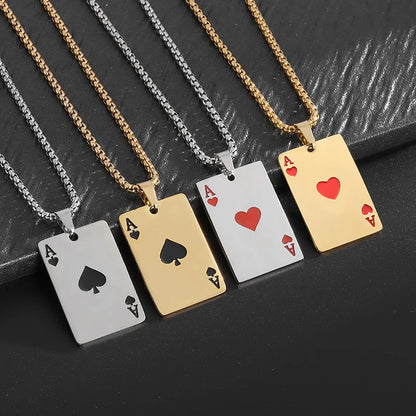 Stainless Steel Ace of Hearts Ace of Spades Playing Cards Pendant Necklace for Men and Women Fashionable Hip Hop Jewelry