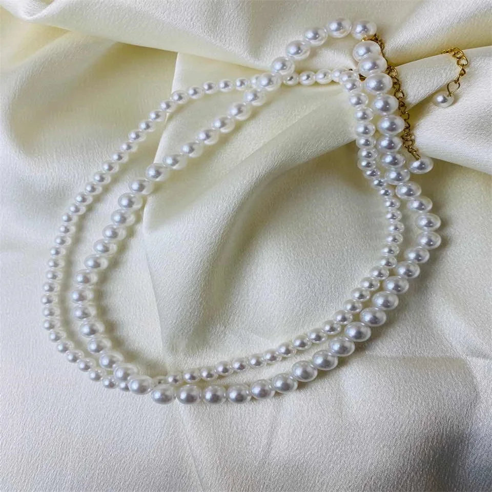 White Pearl Stainless Steel Necklaces 3-8mm