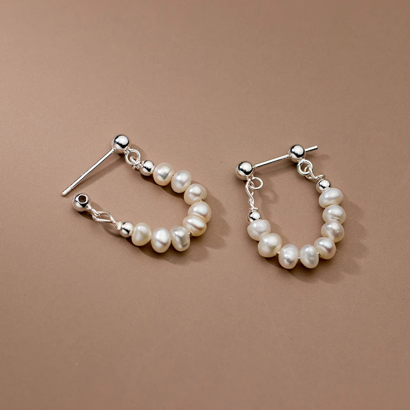 925 Sterling Silver Baroque Irregular Pearl Hoop Earrings