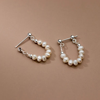 925 Sterling Silver Baroque Irregular Pearl Hoop Earrings