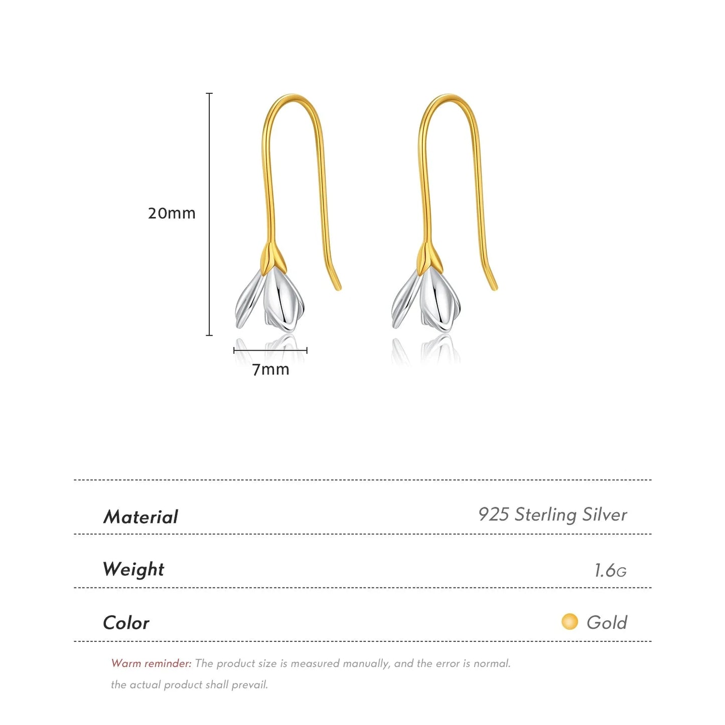 925 Sterling Silver Flower Lily Charm Drop Earrings