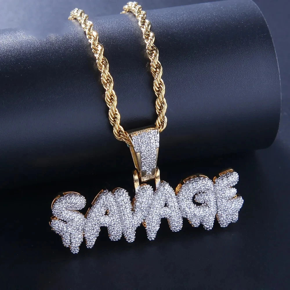 Hip Hop Iced Out Savage Pendant Necklace