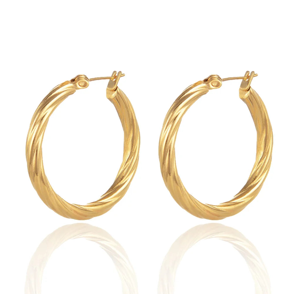 Gold Or Silver Stainless Steel Twist Hoop Earrings