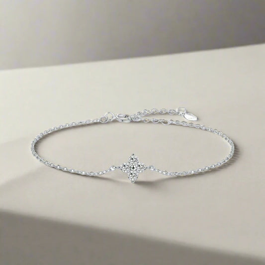 925 Sterling Silver Four Leaf CZ Bracelet