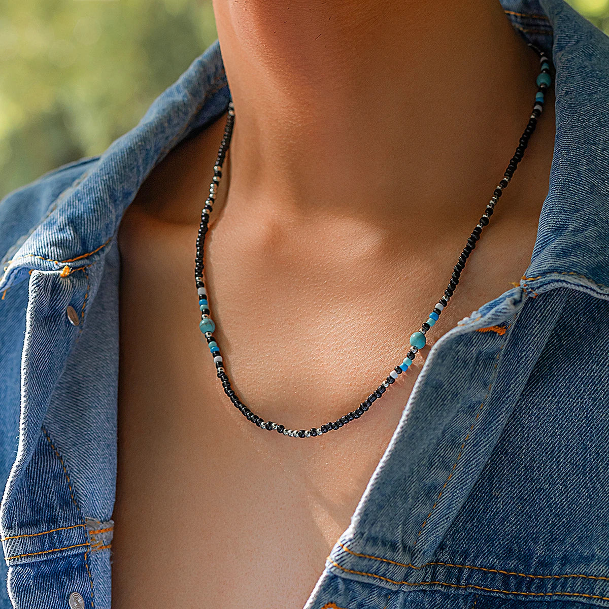 Black, Rice Bead Beaded Necklace