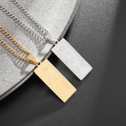 Stainless Steel 100 Dollar Bill Pendant Necklace for Men Women Fashion Lucky Wealth Jewelry Exquisite Gift