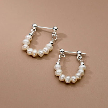 925 Sterling Silver Baroque Irregular Pearl Hoop Earrings