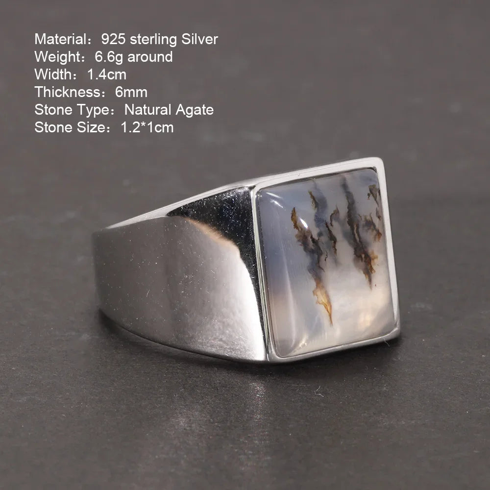 925 Sterling Silver Agate Mens Rings