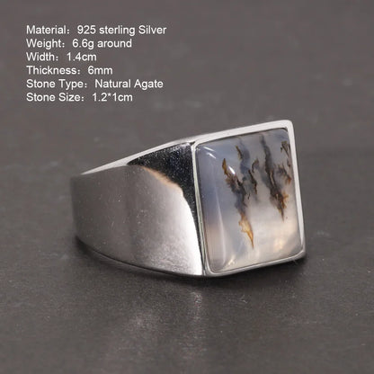 925 Sterling Silver Agate Mens Rings