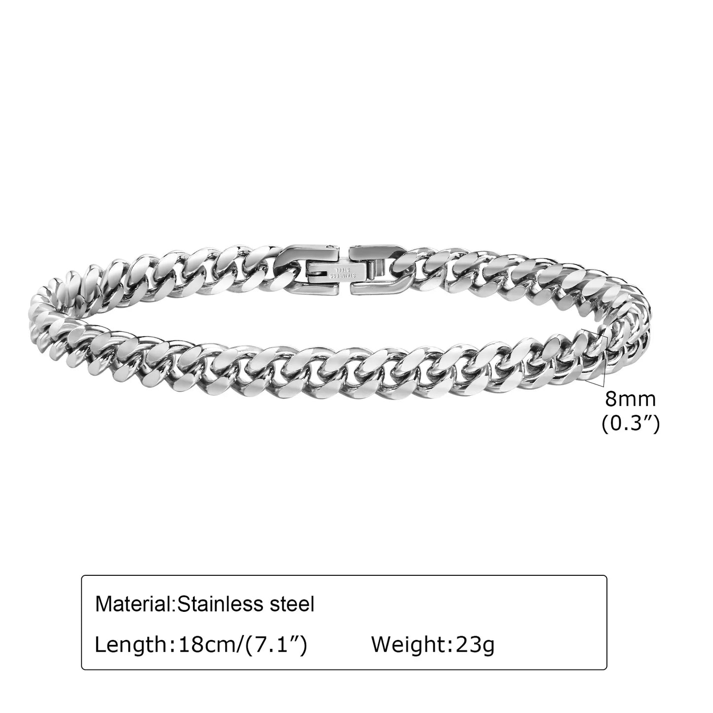 6-12MM Stainless Steel Cuban Link Chain Bracelet