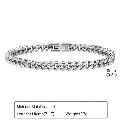 6-12MM Stainless Steel Cuban Link Chain Bracelet