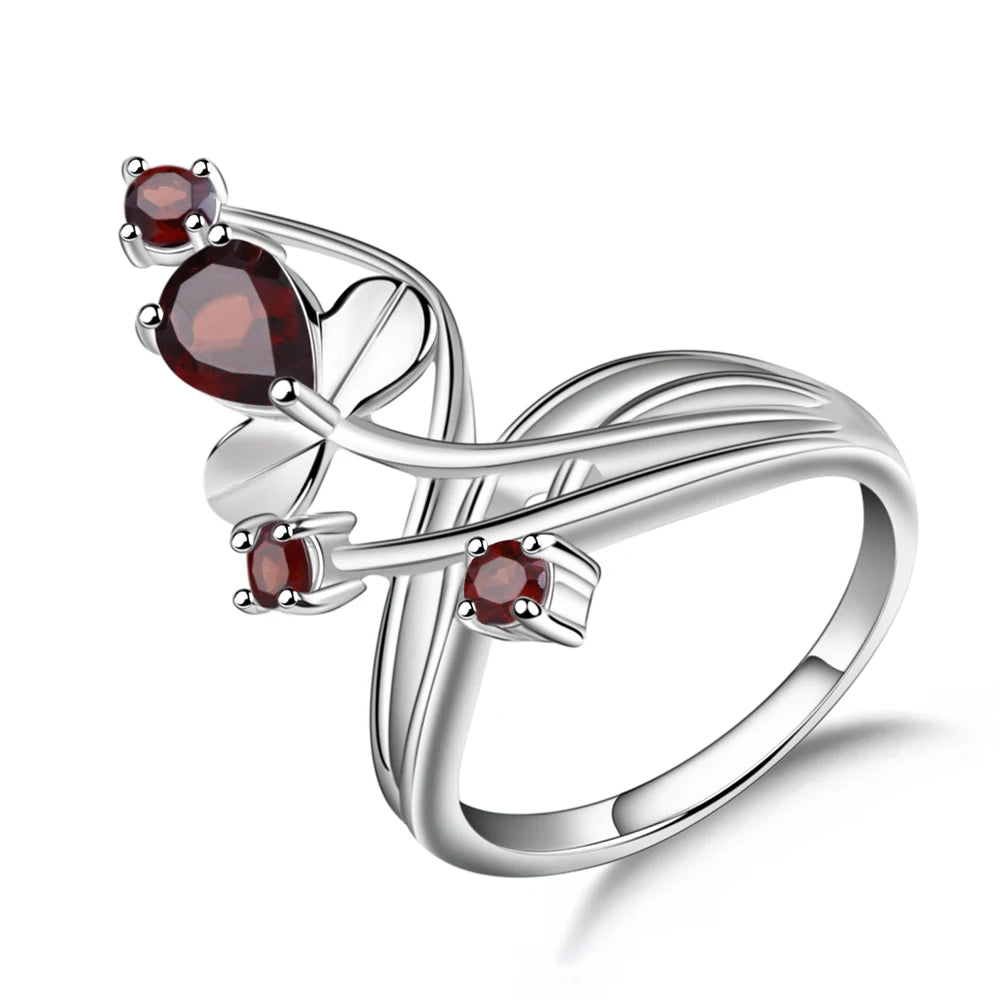 925 Sterling Silver Ring Natural Agate, Topaz, Amethyst, Citrine or Garnet Petal Ring