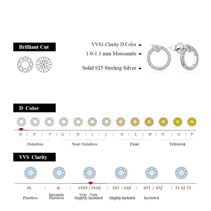 D VVS1 Color Moissanite Stud Earrings Solid 925 Sterling Sliver