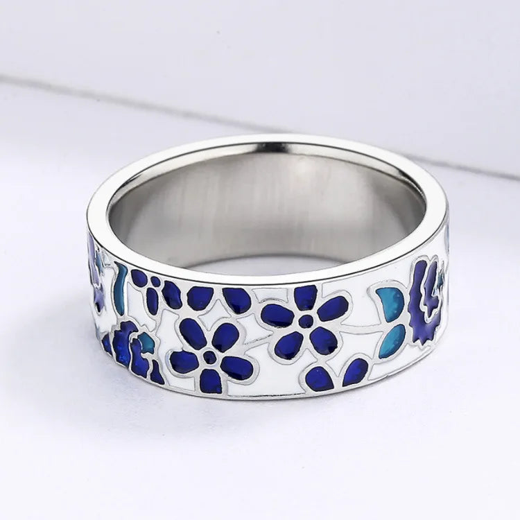 Silver Plated Blue Enamel Ring