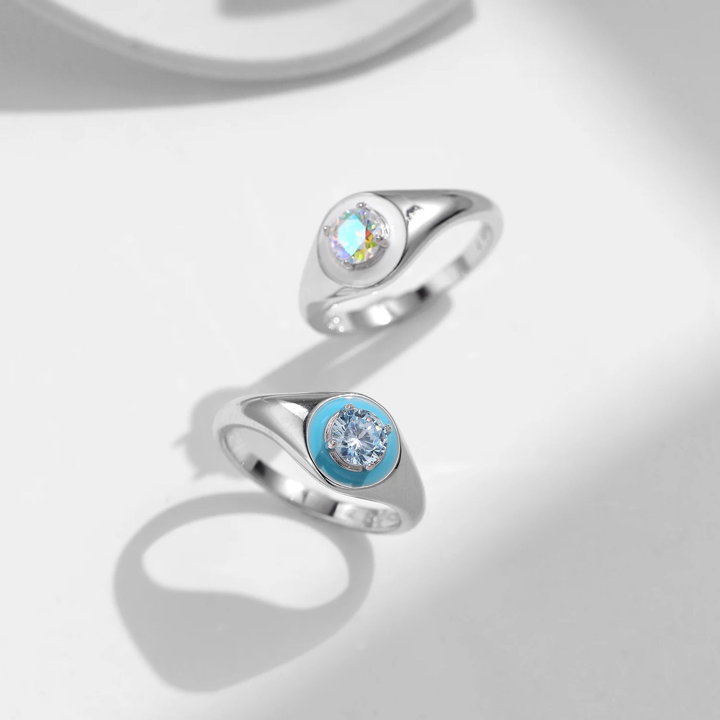 925 Sterling Silver Colorful Enamel Zirconia Signet Ring