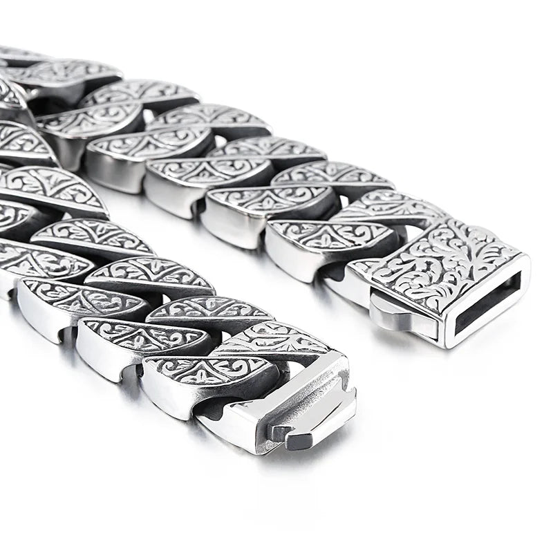 Stainless Steel Decorated Curb Bracelet