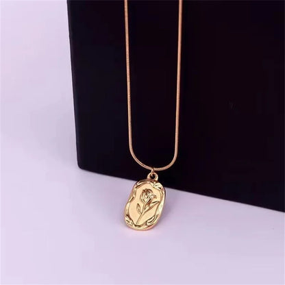 Rose Pendant Necklace, Snake Chain