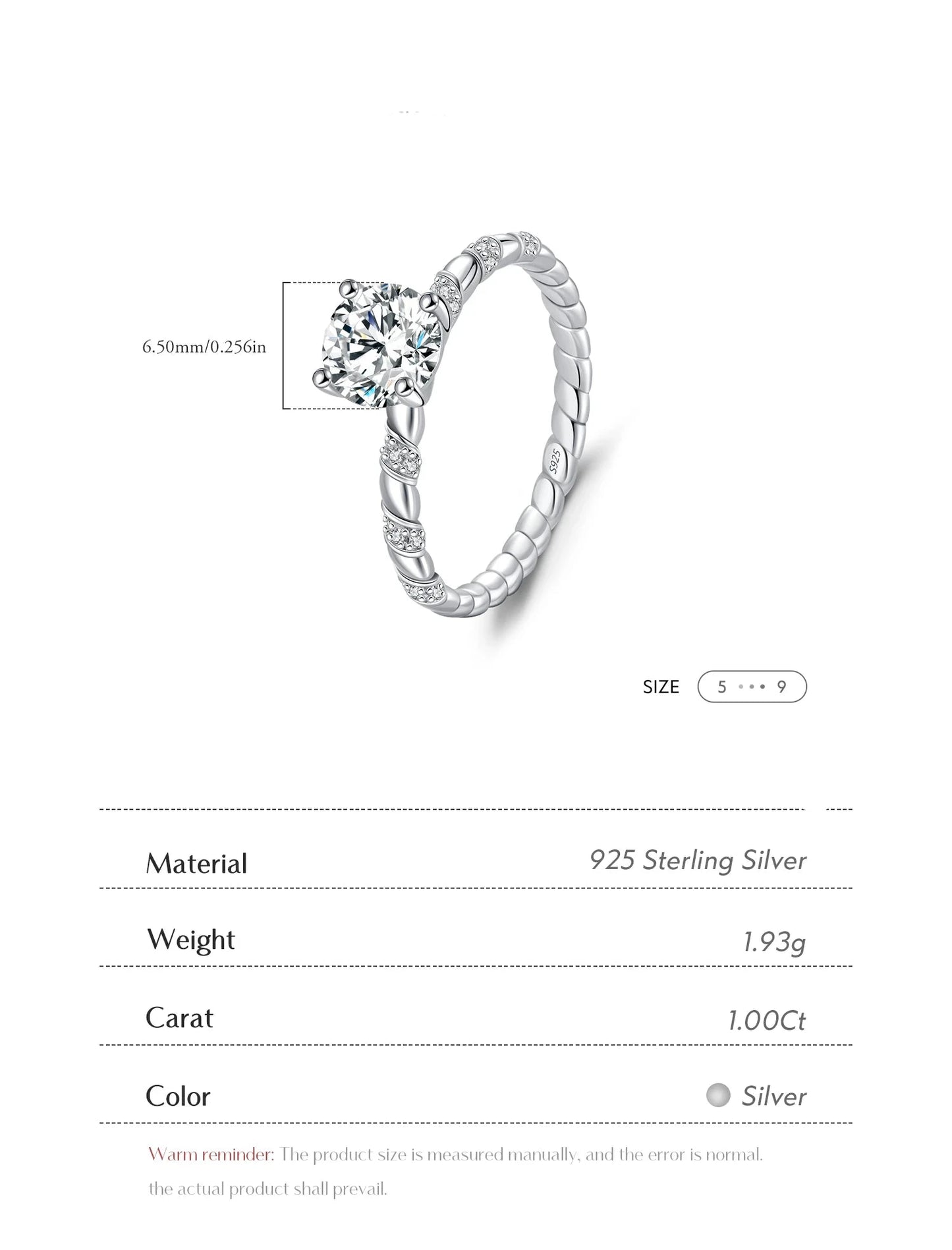 1CT Moissanite 925 Sterling Silver Twist Ring