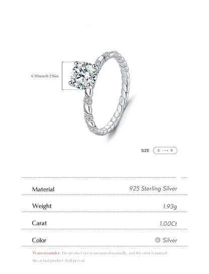 1CT Moissanite 925 Sterling Silver Twist Ring