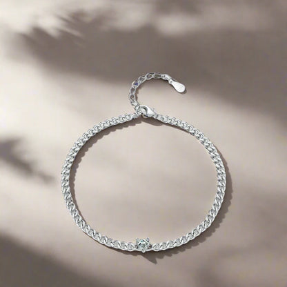 925 Sterling Silver Heart Clear CZ Chain Bracelet