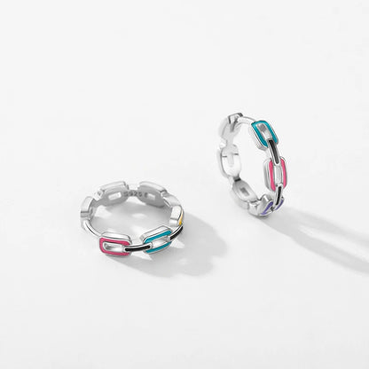 925 Sterling Silver Rainbow Color Enamel Hoop Earrings