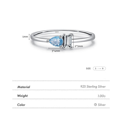 925 Sterling Silver Classic Blue Water Drop CZ Ring