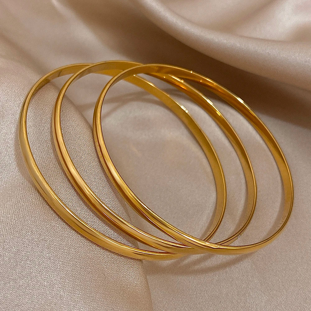 3pcs Glossy 18K Gold Plated Stainless Steel Bangles