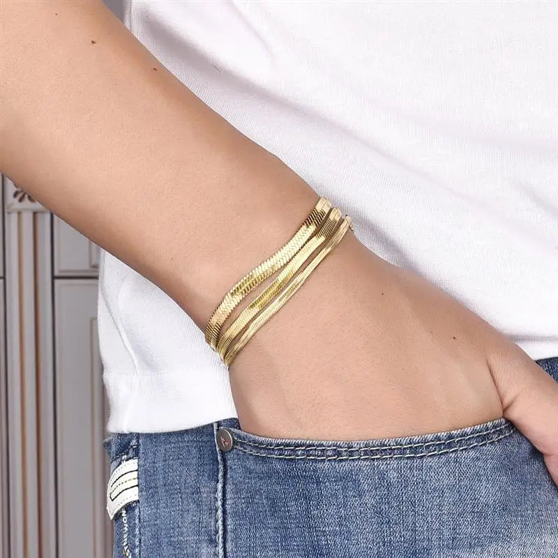 Gold Or Silver 3-5MM Stainless Steel Flat Snake Chain Bracelets