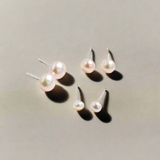 Natural Freshwater Pearls Stud Earrings 925 Sterling Silver (Multiple Color Pearls)