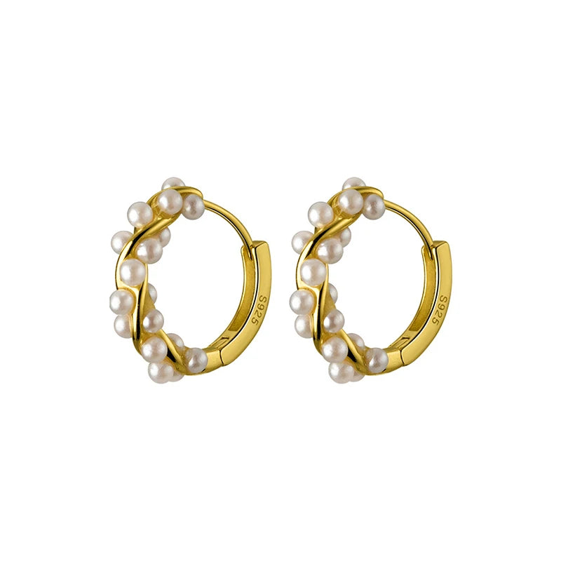 925 Sterling Silver Twine Pearl Hoop Earrings (2 Colors)