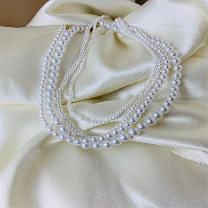 White Pearl Stainless Steel Necklaces 3-8mm