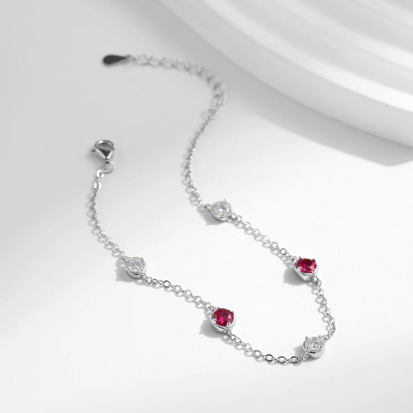 925 Round Red CZ Bracelet