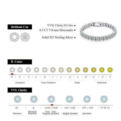 Solid 925 Sterling Silver Moissanite Tennis Bracelet Round 3.5mm