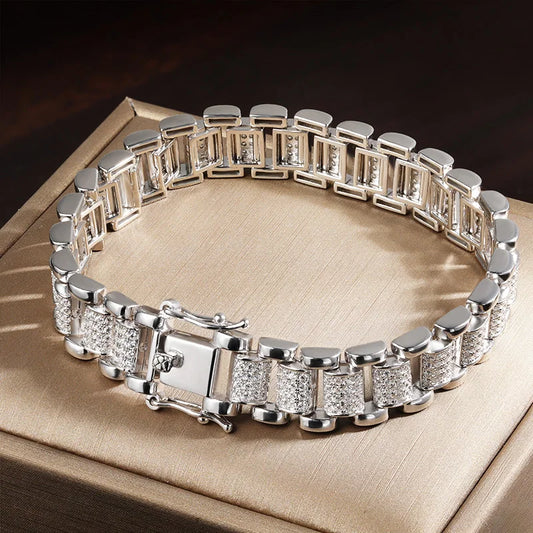 Moissanite Or CZ Watch Style Bracelet 925 Silver